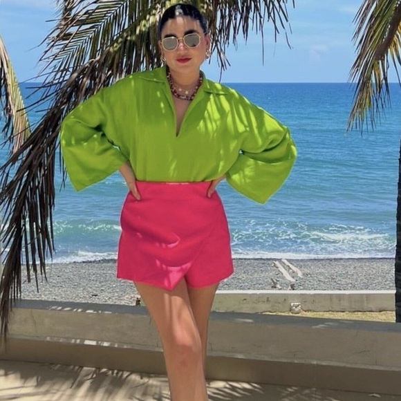 Zara Pink High Waisted Asymmetrical Mini Skort Size Medium Womens - Picture 1 of 9